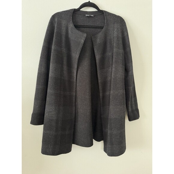 Eileen Fisher Plaid Felt‎ Merino Wool Open Front Jacket Size S Classic Minimal - Picture 4 of 8